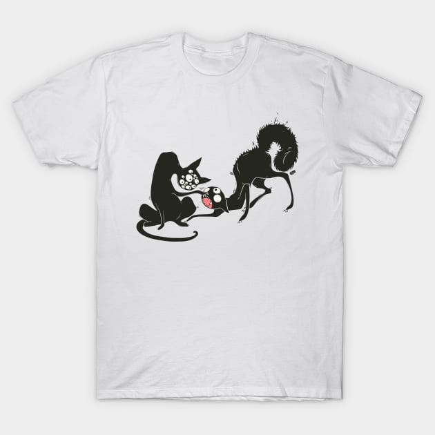 Strange Funny Black Cats With Many Eyes T-Shirt by cellsdividing